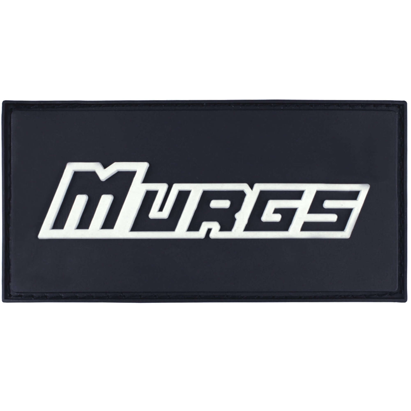 Black Murgs rubber patch with white embossed logo